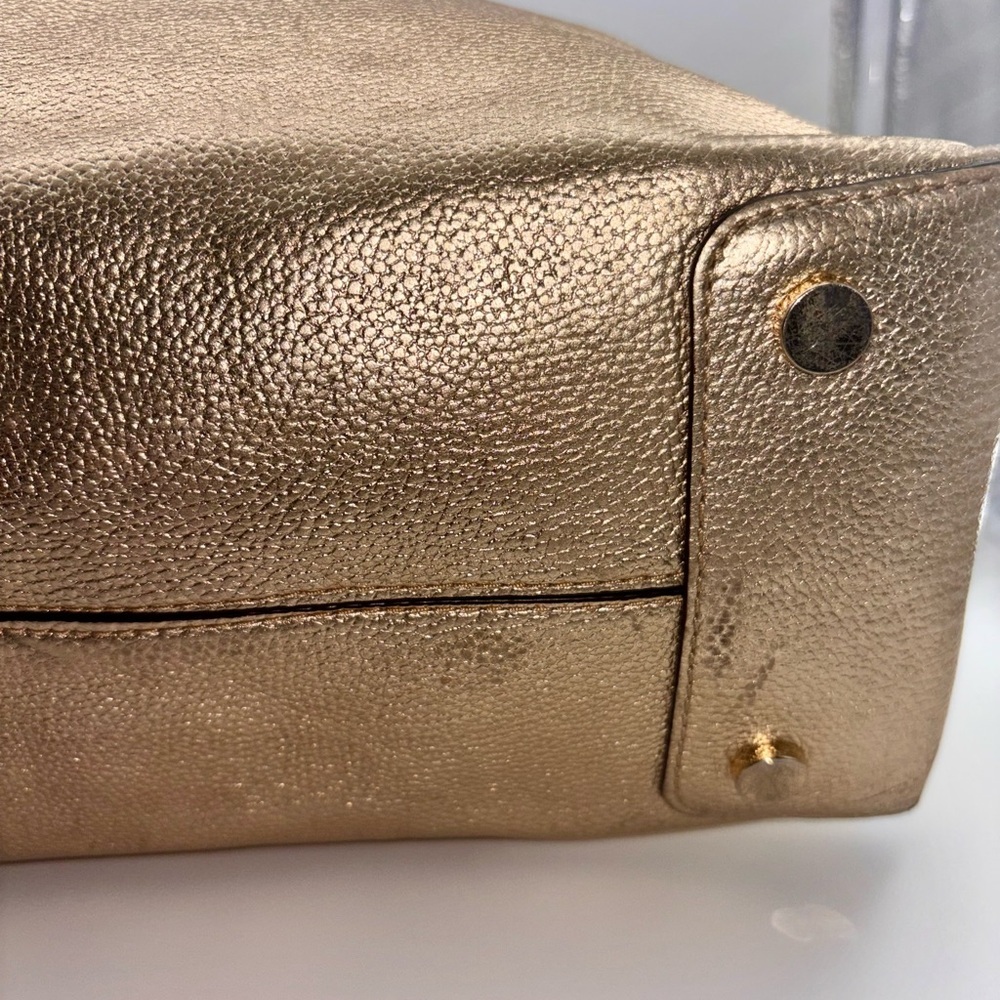 Michael Kors Mercer Metallic Gold Pebble Leather Shoulder Crossbody Tote Bag - Picture 7 of 12